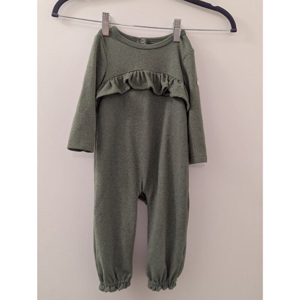 Baby Girls Olive Green Knit Romper With Ruffle Detail By 7 for all Mankind - St.